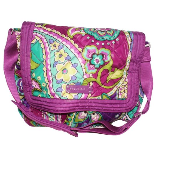 Vera Bradley Handbags - Vera Bradley Purple Heather Berry Pattern Travel Diaper Crossbody Tote Purse Bag